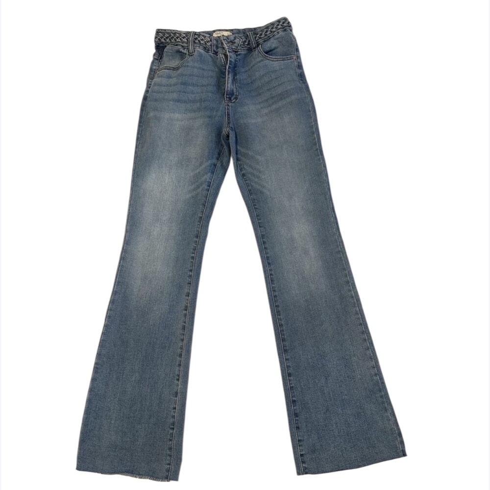 OAT Jeans Womens 6/28 Blue Bootcut Braided Stretch Denim